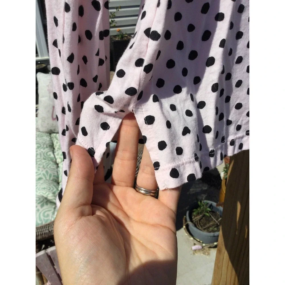 Kate Spade Womens Pajama Top Sz XS Pink Black Polka Dot Cotton PJ Preppy Classic